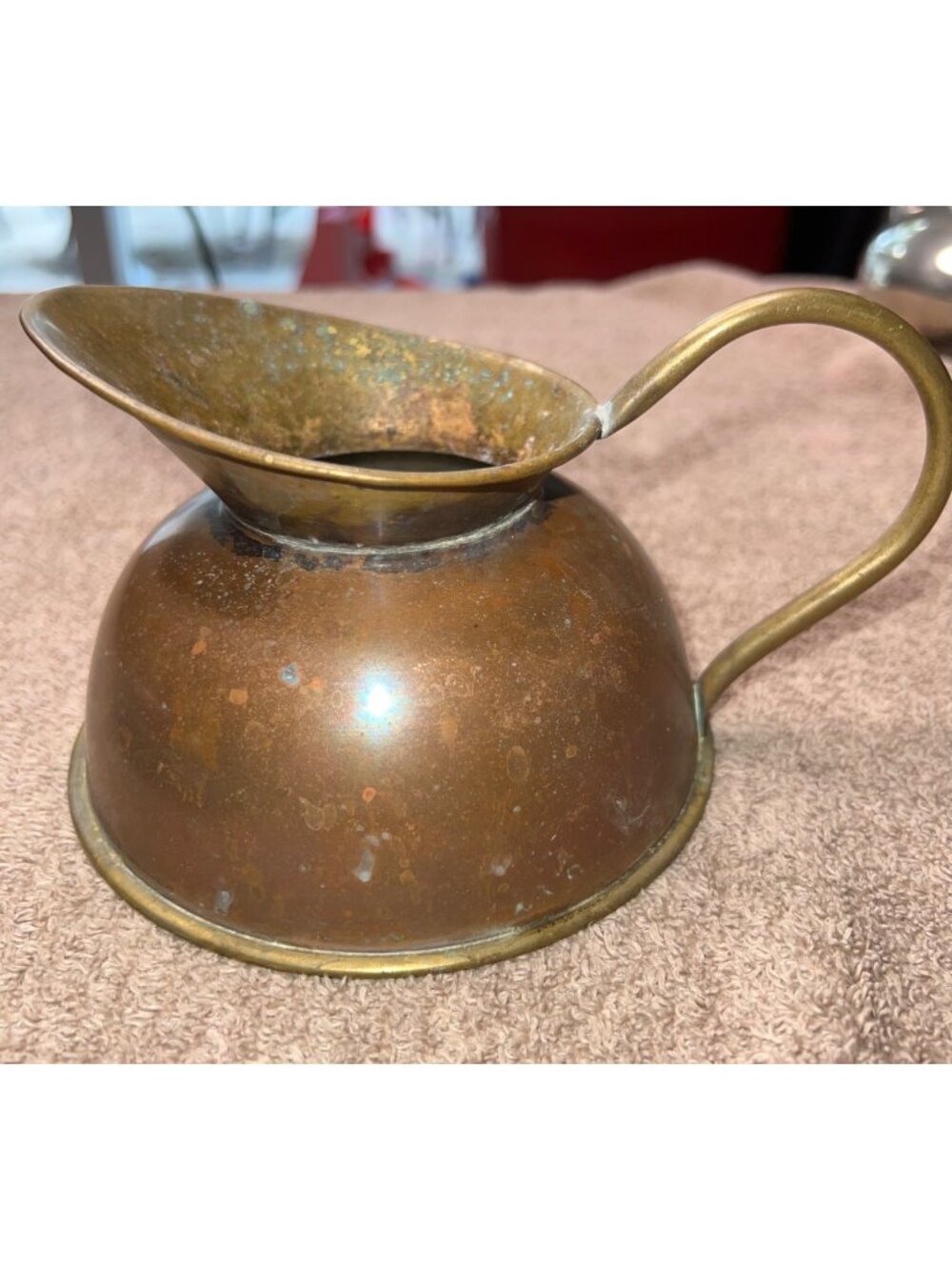 Vintage Brass and Copper Creamer Pitcher With Handle Made In England Patina